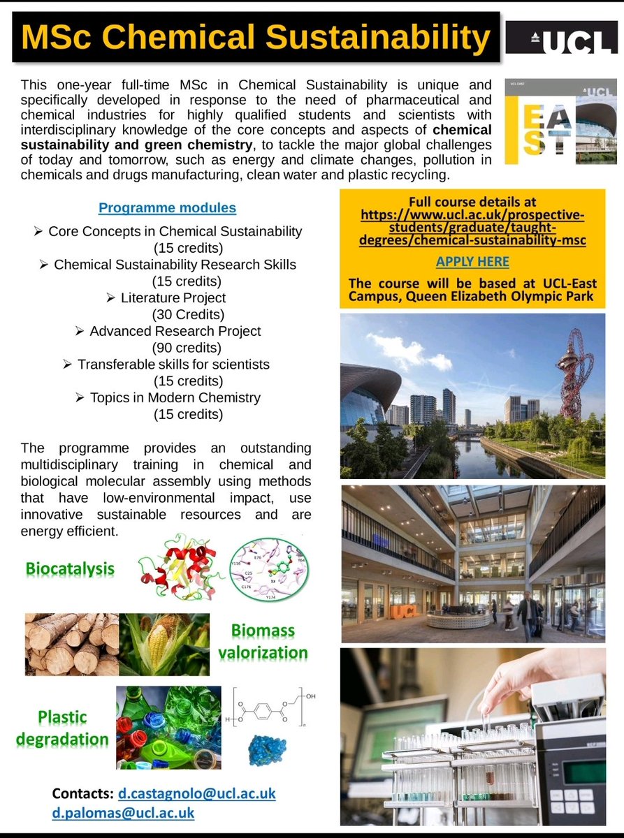 d_castagnolo's tweet photo. Apply here to be part of the next #sustainability revolution @UCLChemistry @UCLEast https://t.co/jvQvA2yplT
#greenchemistry #chemistry #biocatalysis #findamaster #findaphd https://t.co/Ig9uuHlTGw