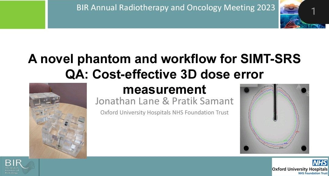 JonathanMedPhys's tweet photo. Work of a madman (and the talented @samantp1) presented at #BIRTO23 for @OUHospitals Radiotherapy Physics department. 3d geometric accuracy for peripheral mets is important! 🎯🎯🎯 https://t.co/cFX6pmjwLf