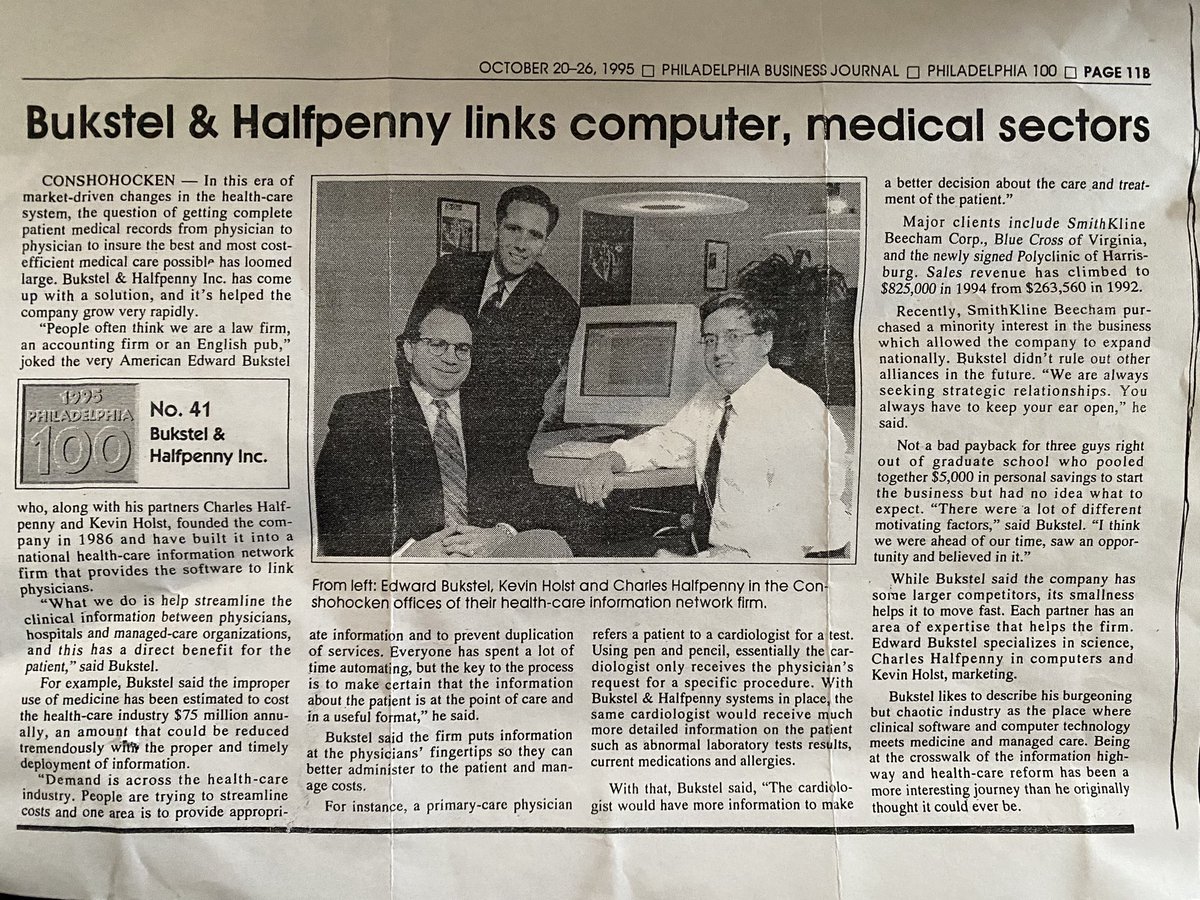 Fascinating story of “Bukstel & Halfpenny”, an EMR company in the early 90s, started by a guy who pooled together $5,000 in personal savings!
(I too thought the name sounded more like a law firm, an accounting firm or an English pub! 🍻)
#healthIT #HIMSS23 #digitalhealth