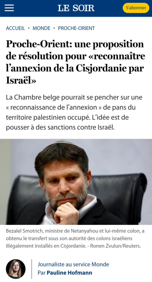 Ça bouge en Belgique💪🇧🇪🇵🇸!

Après avoir ouvert la voie à une interdiction de territoire des colons extrémistes, le gouvernement belge semble disposé à reconnaître l'annexion formelle de la Cisjordanie par Israël, avec à la clé de possibles sanctions ! lesoir.be/504669/article… 1/2