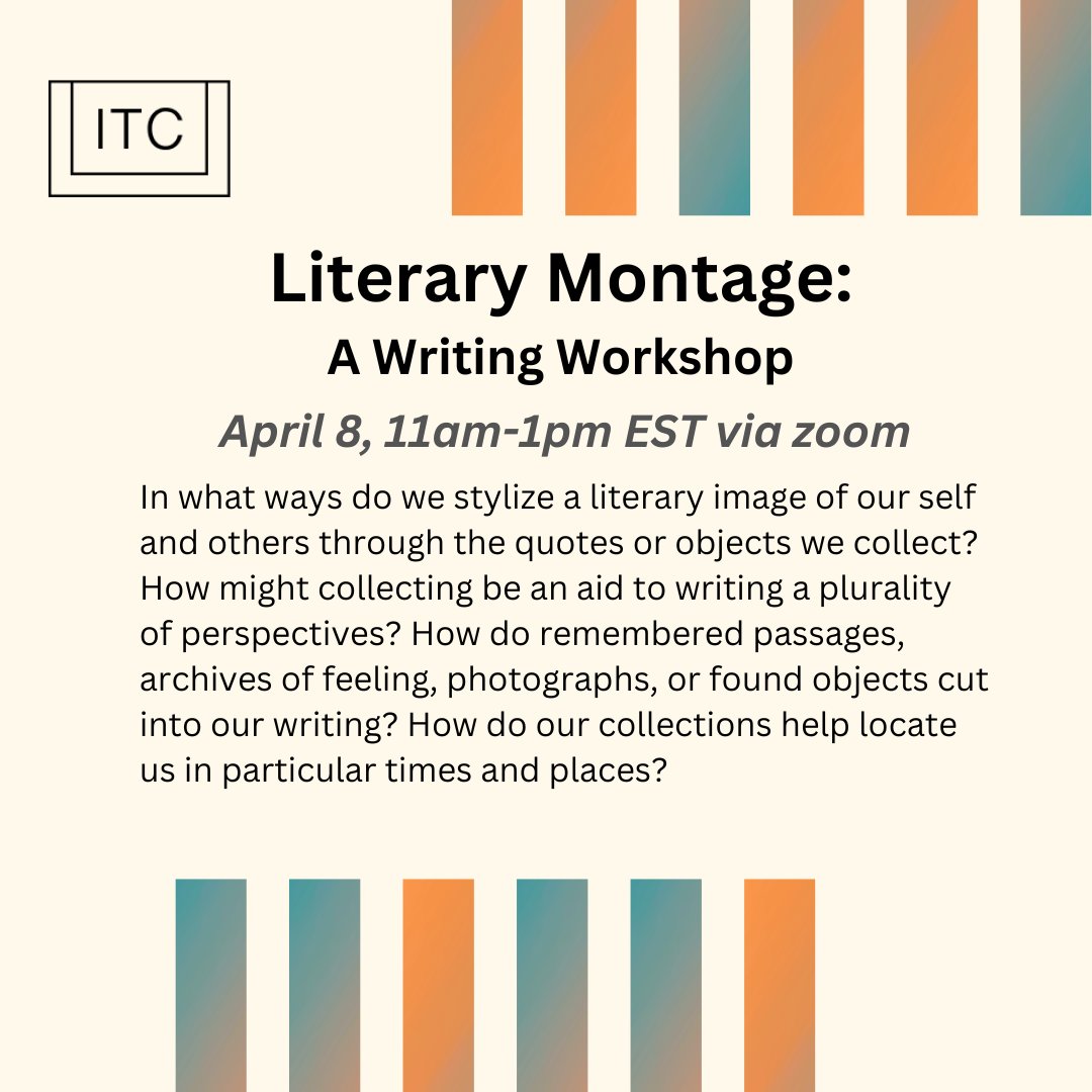 text_infinite's tweet photo. In just over a week we'll be convening for a Literary Montage workshop to think about montage-y/collage-y projects + the way all writing is in some ways about collecting. Details here: https://t.co/wLlV65oGVl https://t.co/fDErdr4CwP