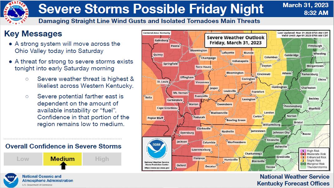 GovAndyBeshear's tweet photo. The Jackson Purchase area is in significant danger tonight. It is probable we may see long-track, violent tornadoes. The largest threat is in the far west and up to I-65, but Central Kentucky can expect to see violent thunderstorms with damaging straight line winds. 1/2 https://t.co/RvYmY6HBjM