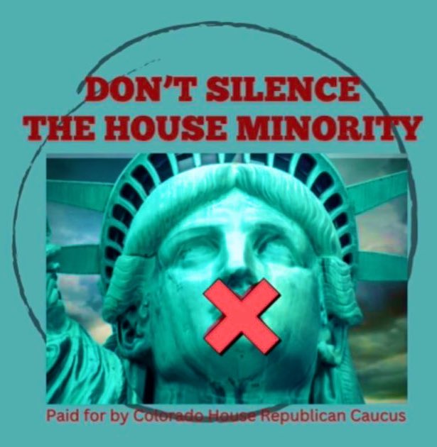 RogerHudsonCO's tweet photo. Gagging the Republican minority is feeling good to the Democrat majority NOW…
@CoHouseDEM abuse #Rule14 for the 6th time in 6 days! Silencing the voices of a million+ Coloradans that @CoHouseGOP represent — is bad for our state. #CoPolitics #CoLeg https://t.co/BVAokRn3Aq