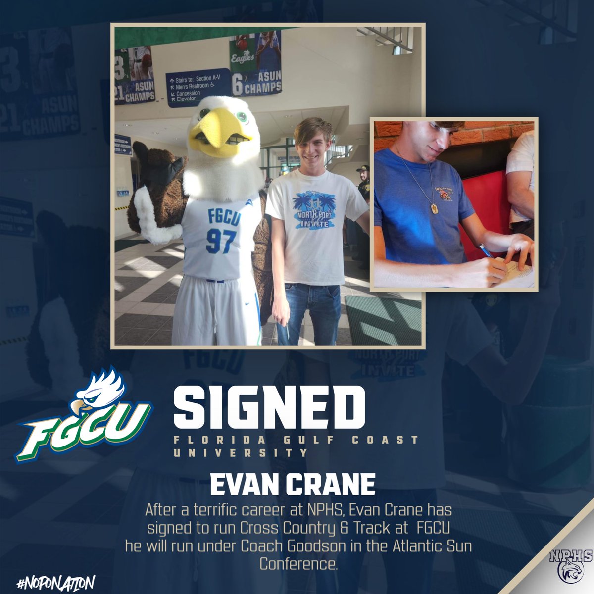 north port athletics (@noponation) on Twitter photo congratulations to Evan Crane on signing with <a href="/fgcu/">Florida Gulf Coast University</a> cross country congratulations to Evan Crane on signing with <a href="/fgcu/">Florida Gulf Coast University</a> cross country