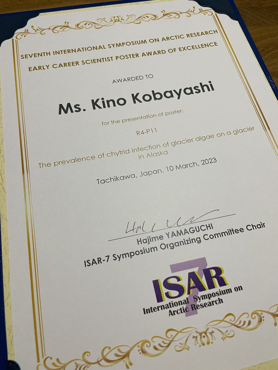 kinochytrid's tweet photo. I got a poster award at ISAR7!
Thank all the people who support my work❄︎

今月行われた国際北極研究シンポジウム（ISAR7）でポスター賞をいただきました。支えてくださった皆さん、ありがとうございます!
今後さらに研究に専念します。 https://t.co/CXdhEpCAIu