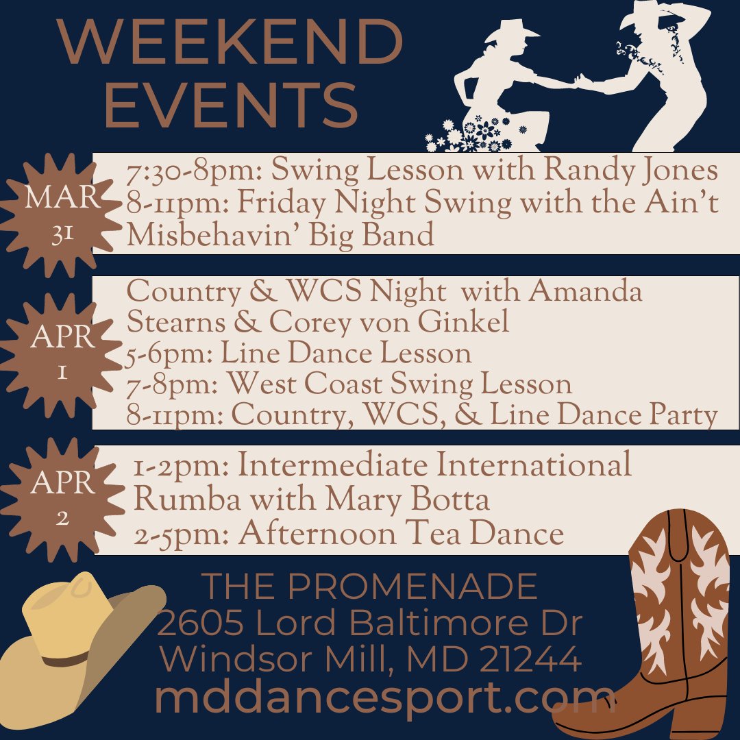 MDYogaDoc's tweet image. Let's get this weekend started!

You can visit #thePromenade Dance Studio at 
mddancesport.com!

#latindance #dancestudios #marylanddance #ballroom #danceevents #ballroomdance #socialdance #socialdancing #danceclasses #dancestudio #danceparty #danceclass #swingdance