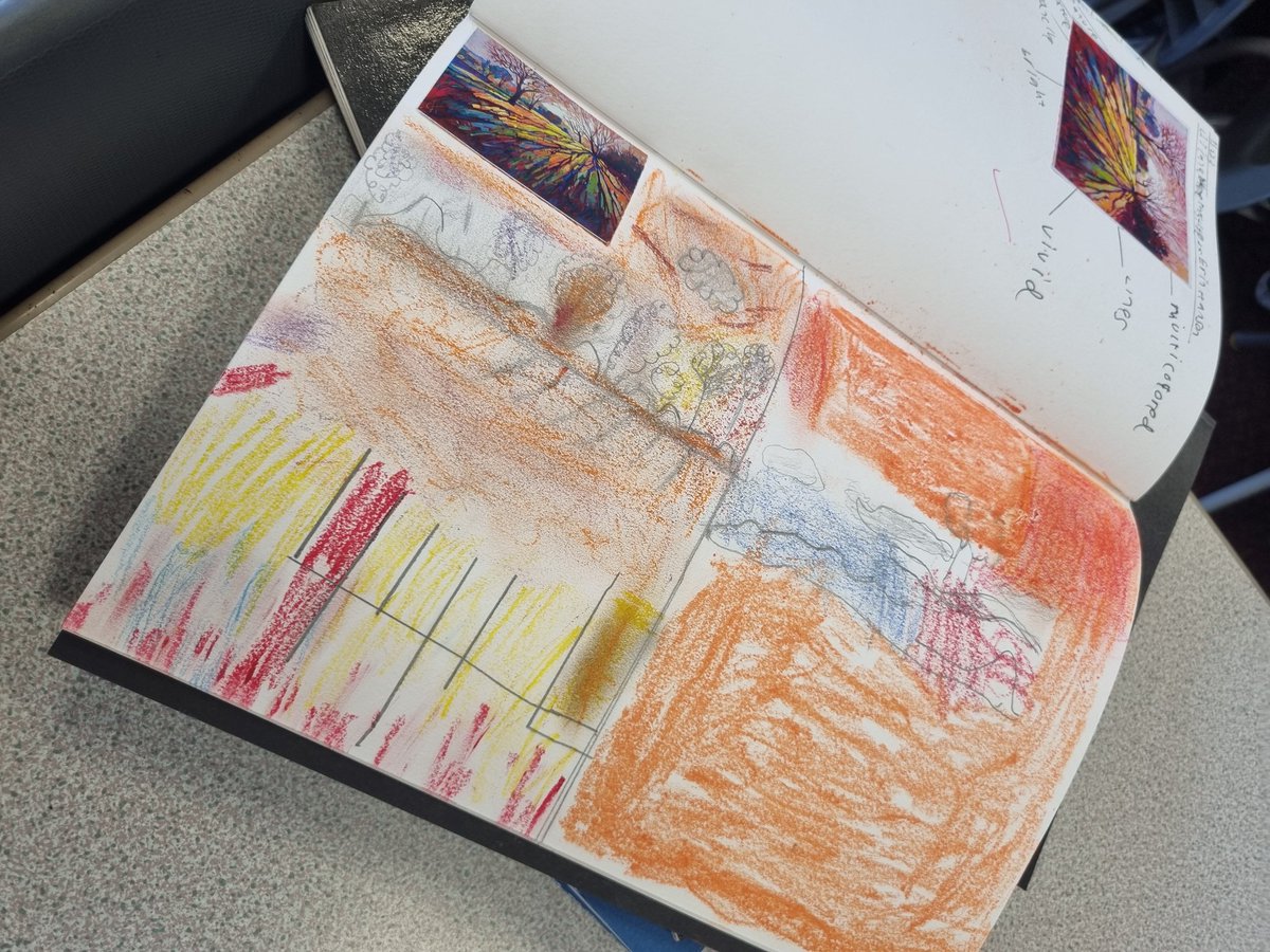 ABCPschool's tweet photo. #Class34P have been looking at the style of Erin Hanson this week and creating our own landscape picture in her style #ABArt https://t.co/u0KZO8wVxl