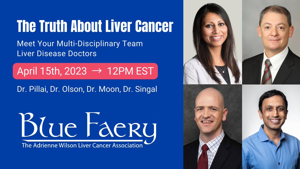 BlueFaeryLiver's tweet photo. ๐๐ผ Join us on April 15th 12 pm EST for a powerful workshop on HCC where our liver expert panelists, Dr. Moon, Dr. Olson, Dr. Pillai, and Dr. Singal, will share their knowledge and insights with us. ๐https://t.co/Ic9nwA28N6 #HCCAwareness #LiverDiseaseDoctors #HealthcareHeroes https://t.co/eRLHRvMPiz