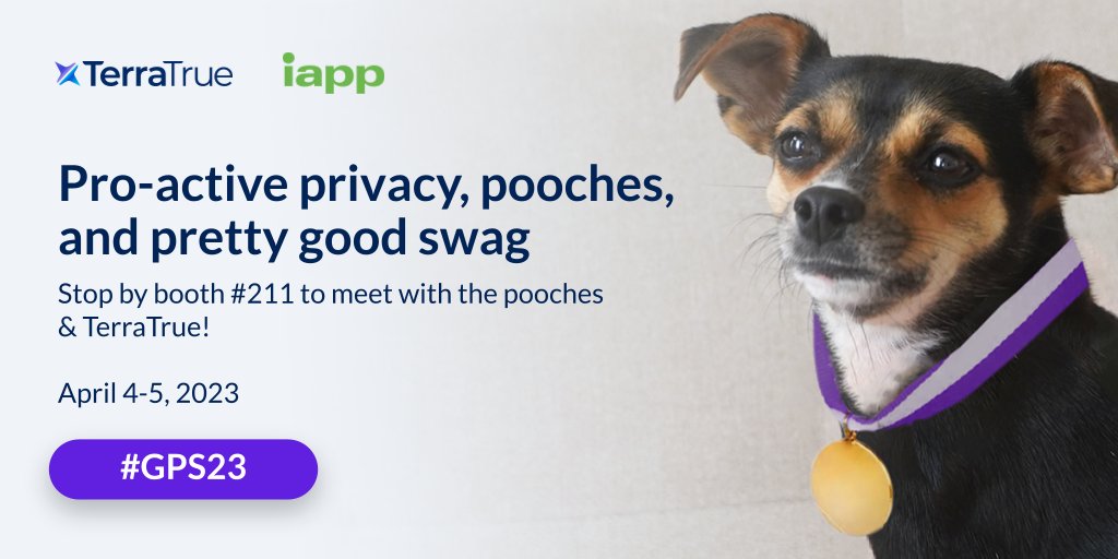 TerraTrueHQ's tweet photo. We love dogs! We feel like you do, too? Come to booth #211 at #GPS23 to get your fix. Oh, you're also into PbD, cross-functional work, and holistic visibility into your data flows? Well, this is just perfect, then. 

See you soon! 

https://t.co/SpEShbdTUo https://t.co/YC1xBHo317 https://t.co/yEbCHmY0Hg