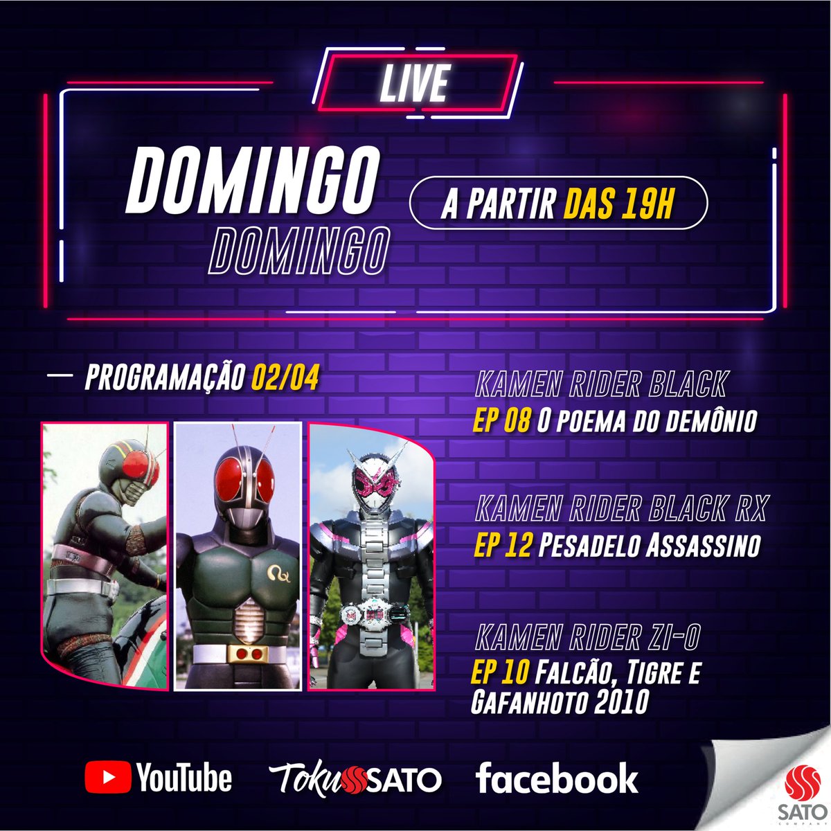 TokuSatoOficial's tweet image. Quem aí está animado para a live de hoje?

Segue a nossa programação desse final de semana. Esperamos por vocês às 19H no canal #Tokusato no youtube. 😍

#Live #SatoCompany #Anime #Tokusato
