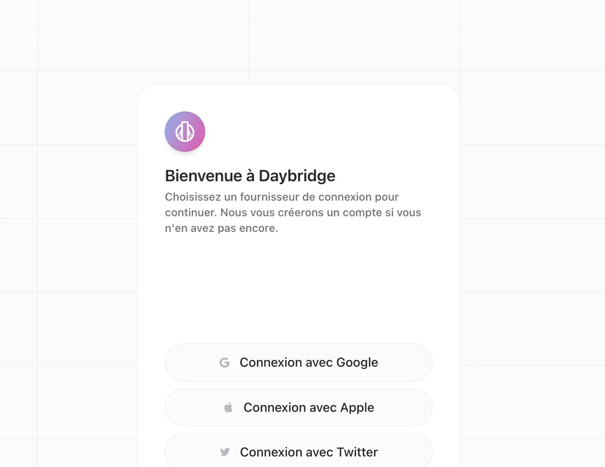 A screenshot showing the Daybridge login screen in French