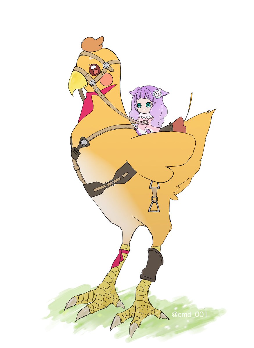 chocobo 1girl riding animal ears cat ears purple hair saddle bird  illustration images