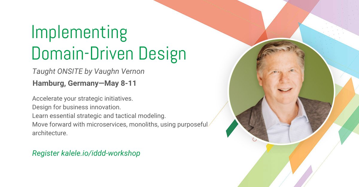 IDDD Workshop (@idddworkshop) on Twitter photo Only one early-bird ticket remains for <a href="/VaughnVernon/">Vaughn Vernon</a>'s May 8-11 Implementing #DDDesign workshop in Hamburg <a href="/wps_de/">WPS - Workplace Solutions GmbH</a>!
Space is VERY limited. Secure your spot!
bit.ly/learnddd Only one early-bird ticket remains for <a href="/VaughnVernon/">Vaughn Vernon</a>'s May 8-11 Implementing #DDDesign workshop in Hamburg <a href="/wps_de/">WPS - Workplace Solutions GmbH</a>!
Space is VERY limited. Secure your spot!
bit.ly/learnddd