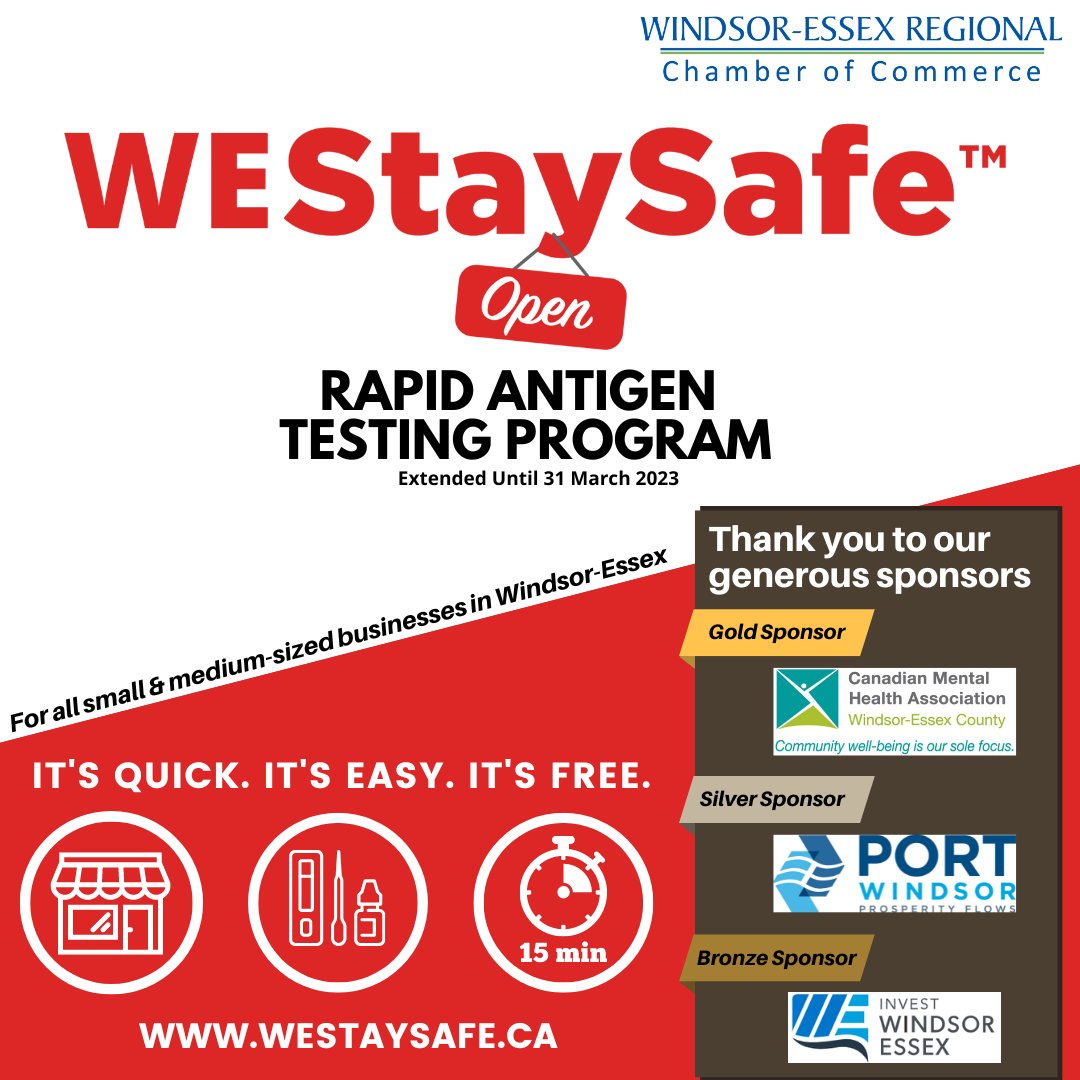 WERCofC's tweet photo. With the WEStaySafe program concluding today, the @WERCofC just wanted to thank our sponsors for their support, as well as their efforts in making our community a safer place.
Thank you @CMHAWECB, @portwindsor, and @_investwe.
#WeStaySafe #Covid #Support #Safety https://t.co/BxF5baT5uK
