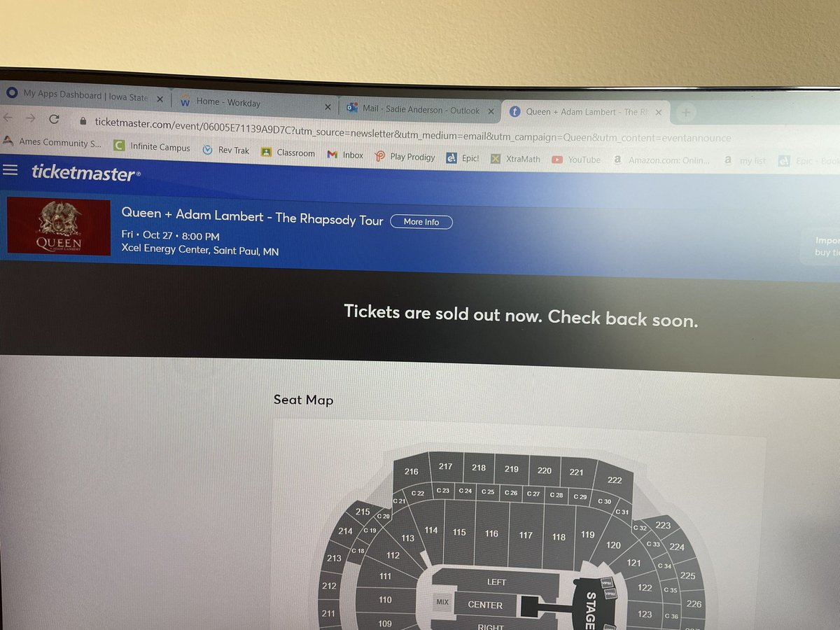 Waited patiently in the queue to purchase <a href="/QueenWillRock/">Queen</a> <a href="/adamlambert/">ADAM LAMBERT</a> tix only to get this screen at 10:04am.  Bah!  4 minutes and it’s sold out!