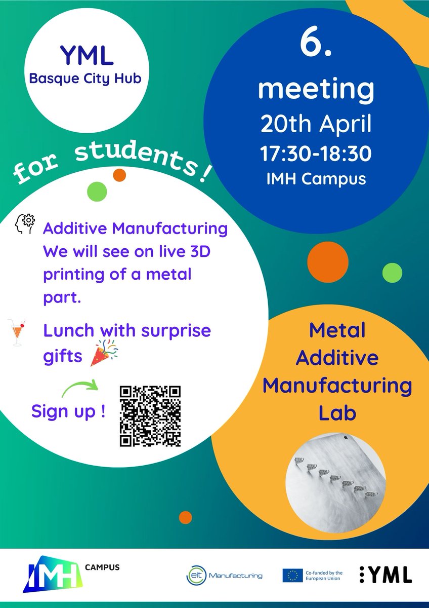 imhcampus's tweet photo. 🎉Badator YML 6. topaketa! Gorde data!

Metalezko Fabrikazio Aditiboa ezagutuko dugu: metalezko pieza 3D inprimaketa-prozesua hurbiletik ikusiko dugu.

Luntxarekin batera opari sorpresa egongo da parte hartzaileentzat😉

#stem #3dprint 

Eman izena👇
https://t.co/dJlb2otMDu https://t.co/nKsGY2UbjQ