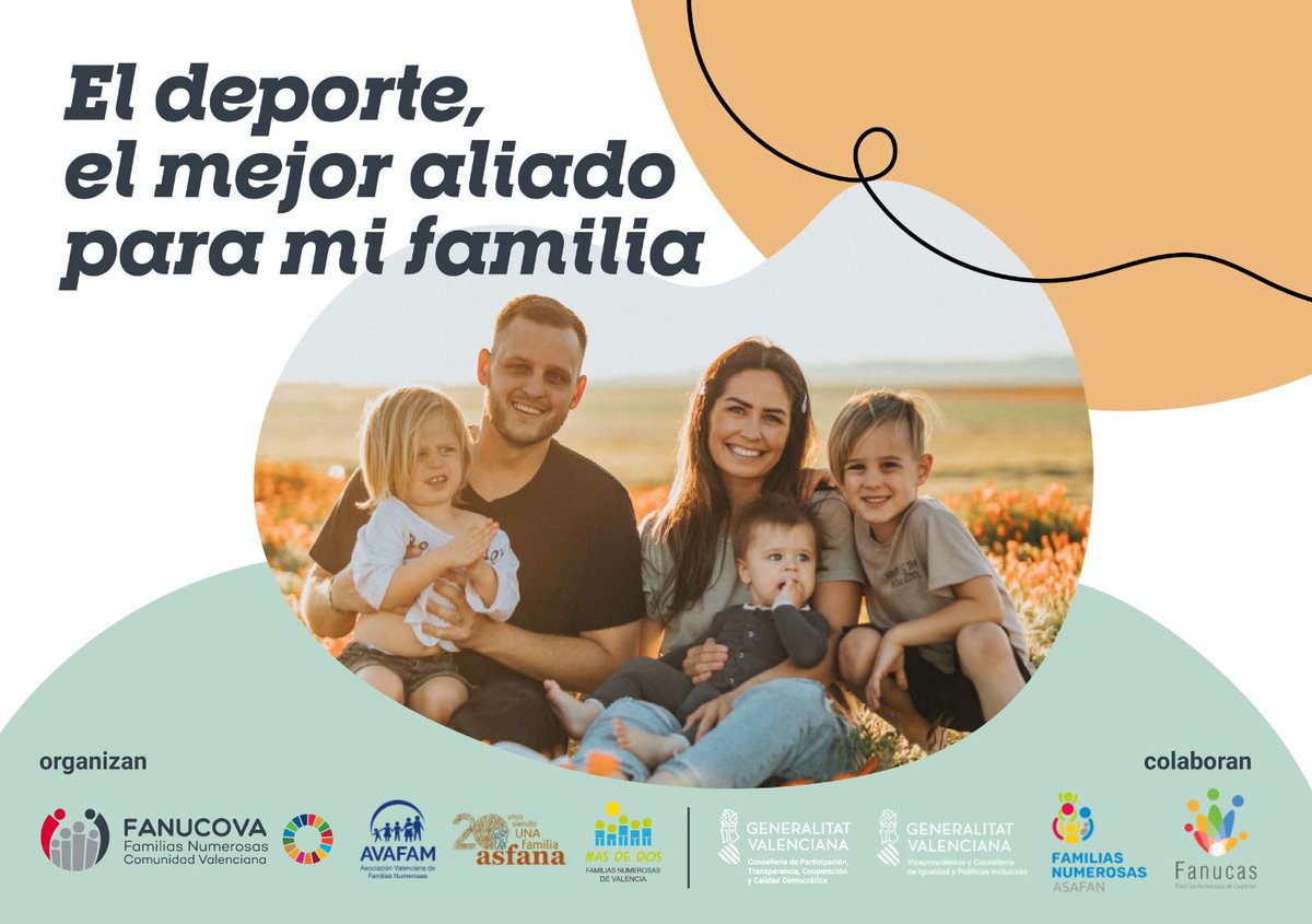 AVAFAM's tweet image. Ven a pasar una jornada familiar con juegos (fútbol, yinkana familiar, olimpiadas, rugby, etc,), sorpresas y diversión. Esta iniciativa está promovida por @FANUCOVA  junto con las asociaciones de familias numerosas de Valencia

ℹ️ Más info e inscripciones: avafam.org/dia-del-deport…