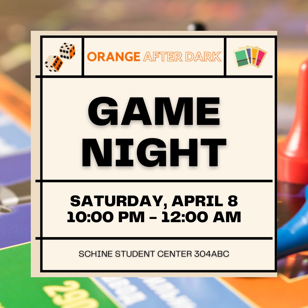 CuseActivities's tweet image. Join Orange After Dark for an awesome game night! Bring your friends and your competitive spirit!