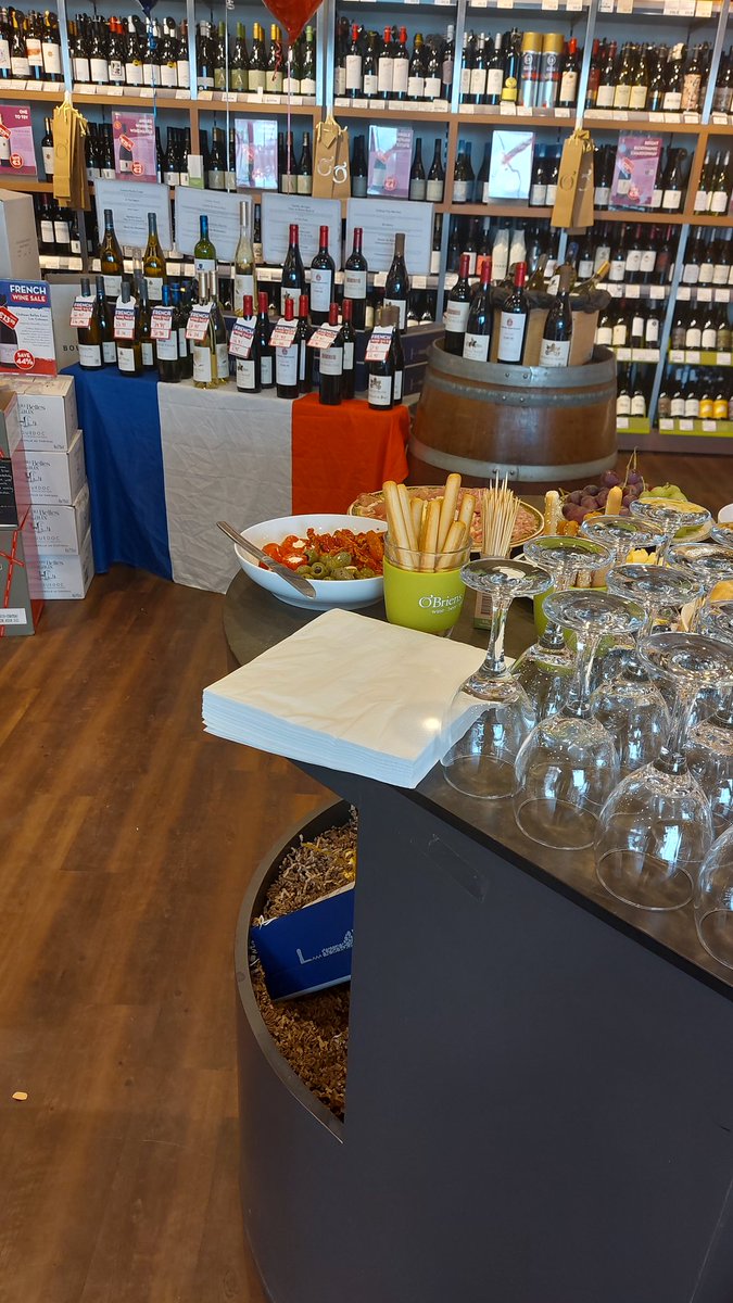 obrienslimerick's tweet photo. Almost ready to kick off here @OBriensWine #Limerick to celebrate everything #French at our pre #Easter #Wine #Tasting drop in 5-9 tonight and 12-5 Saturday 🍷 https://t.co/xymPatdIvh
