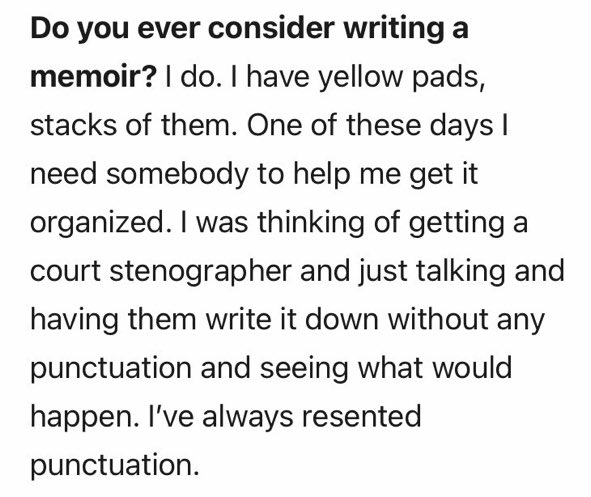 RufusTSuperfly's tweet image. Christopher Walken is 80
His feelings about punctuation always cracks me up.