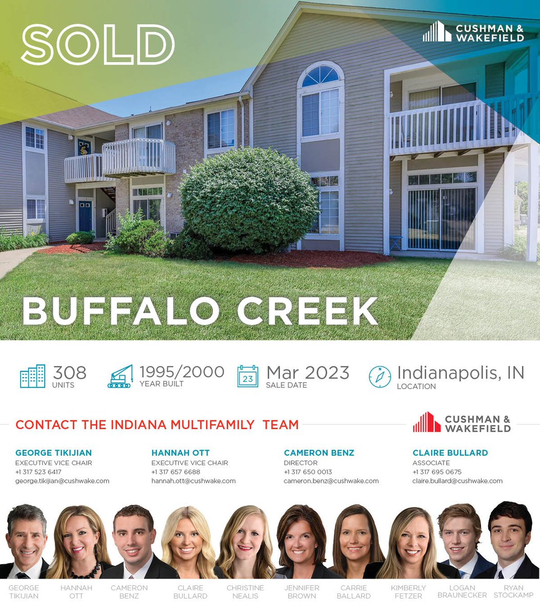INMultiTeam's tweet image. SOLD:: Buffalo Creek, 308 Units || Indianapolis, IN

#Multifamily #MultifamilyInvesting #ApartmentInvesting #IndianapolisMultifamily #IndianaMultifamily #MidwestMultifamily #Multihousing #CRE #commercialrealestate