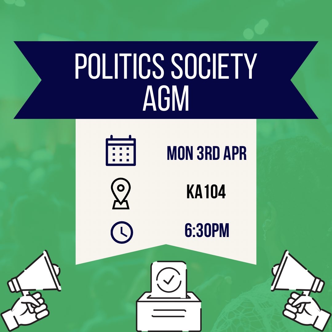 🚨AGM Announcement🚨

Our AGM will take place on Monday 3rd April in KA104 at 6:30pm.
DM us to find out what positions are available!
Hope to see you all there 😊