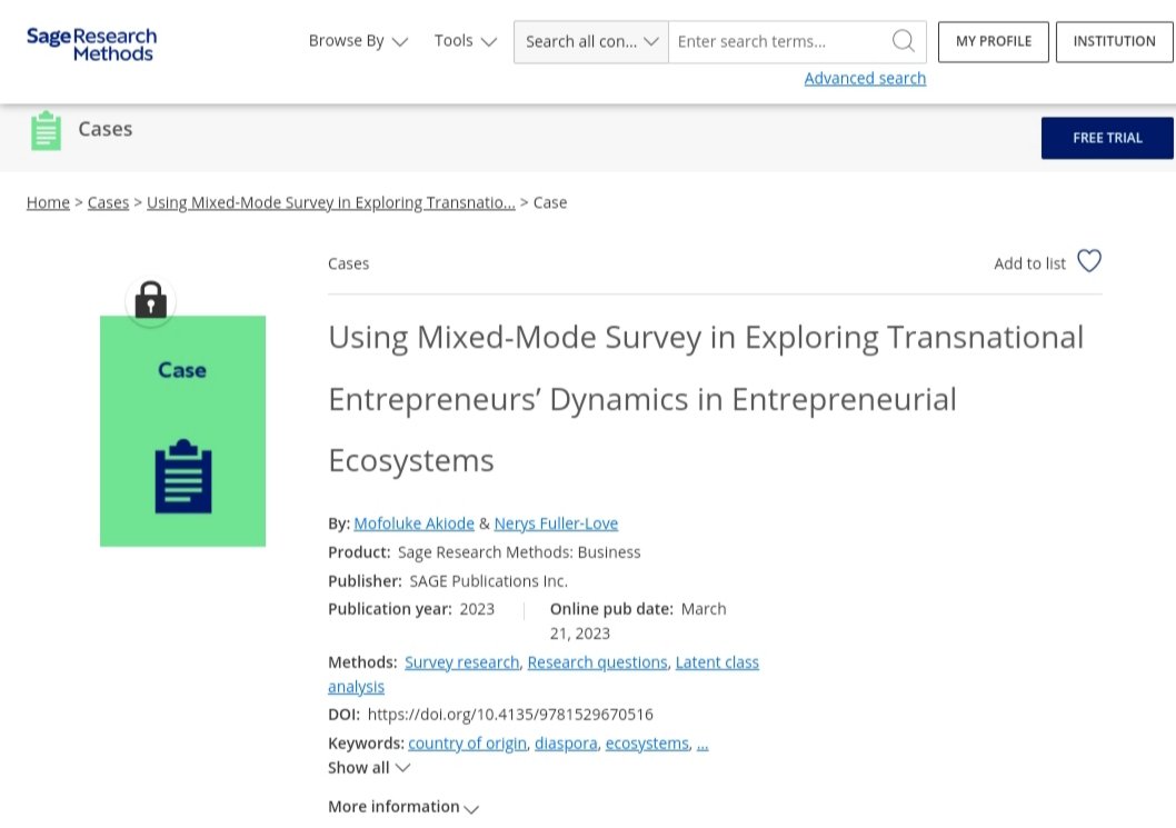 drmofoluke's tweet photo. Using Mixed-Mode Survey in Exploring Transnational Entrepreneurs' Dynamics in Entrepreneurial Ecosystems is now available on
SAGE Research Methods👇👇
https://t.co/fB4CSjaDxw
#MethodsCases
#research
#researchers
#Researchtools https://t.co/29qIUmtoX5