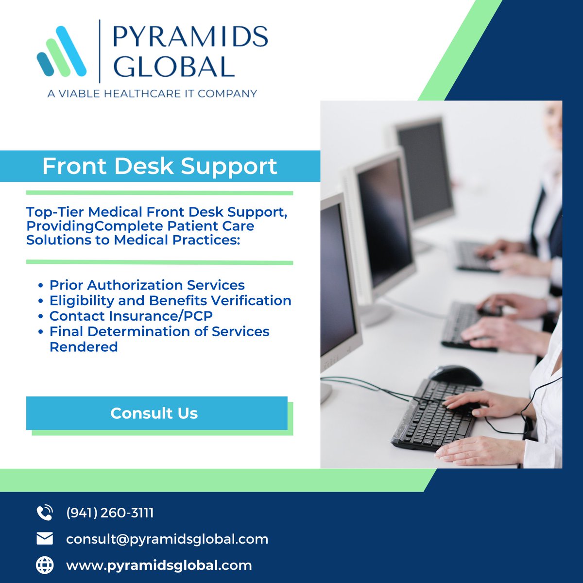 PyramidsGlobal's tweet photo. We have helped #medicalpractices significantly improve their #revenuecyclemanagement by streamlining the entire #frontdeskprocess and focusing on the tasks influencing their bottom line.
https://t.co/KSTX5P4xRx
#FrontDeskSupport #Doctors #HealthcareProviders
#Compliance https://t.co/fHOZaWLuKh