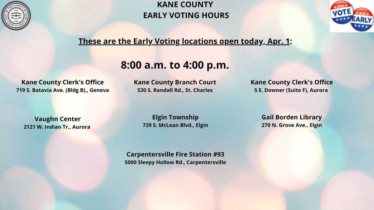 It's April Fool's Day, but we aren't fooling around at the #KaneCounty Clerk's Office. We have 7 #EarlyVoting sites open today til 4pm. If you're ready to vote, you don't need to wait til Tuesday. You can find your personalized sample ballot at kanecountyclerk.org/Elections/Page… #NoFooling