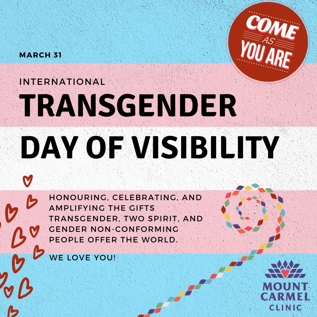 mountcarmelwpg's tweet photo. Happy Trans Day of Visibility! Come as you are at Mount Carmel, we accept and love you, and celebrate the gifts you offer the world.
We also celebrate the work of partners supporting gender non conforming, two spirit, and trans people in Wpg: @KlinicCHC @RainbowResCtr 
TY! ❤️ https://t.co/cjoVVZ09Hm