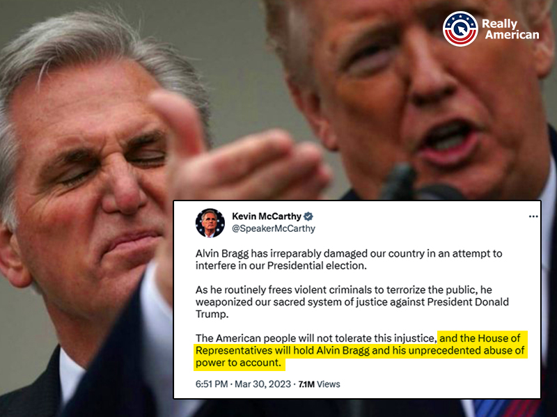 OUTRAGEOUS: Kevin McCarthy, the barely-selected Speaker of the House, has accused Manhattan DA Alvin Bragg of weaponizing the system of justice against Donald Trump, merely for doing his job of investigating and prosecuting criminals.

DA Bragg was himself the target of