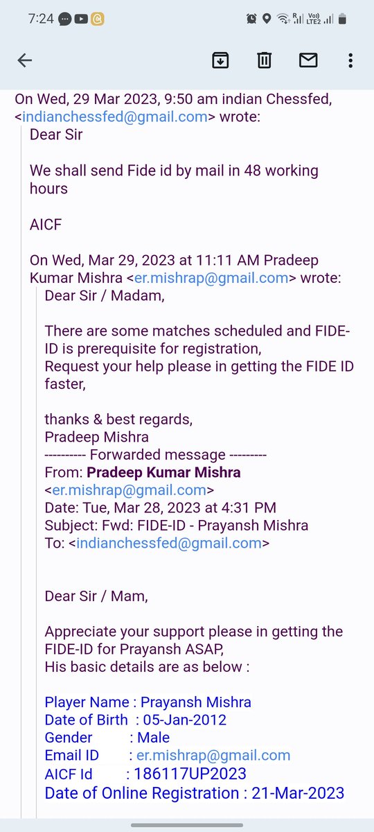 ErMishrap's tweet photo. @aicfchess Dear Sir,
We await feedback.
Thanks and best regards https://t.co/pPO9yjrtLV
