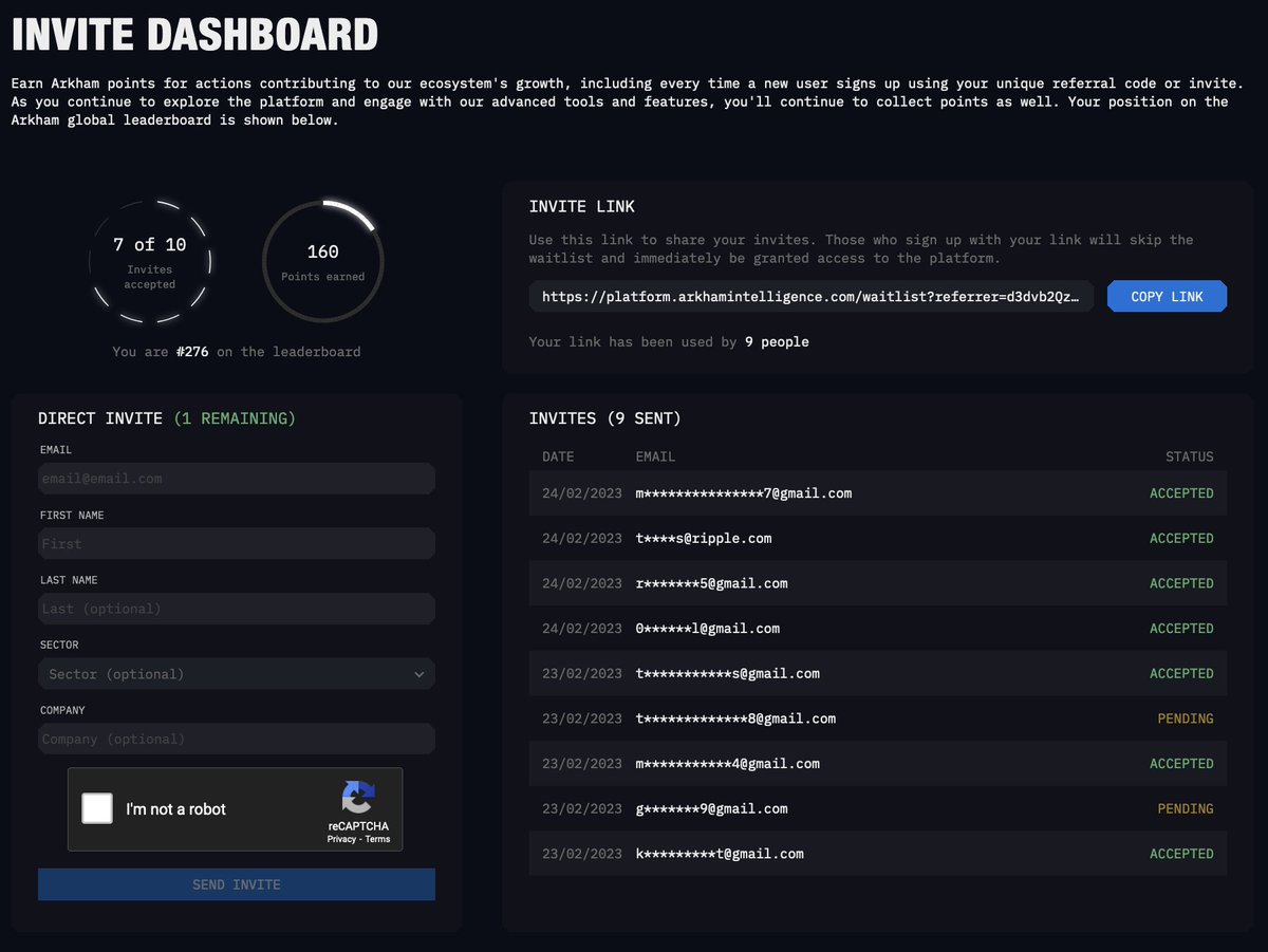 Arkham on Twitter "Having a way to track your invites and referrals