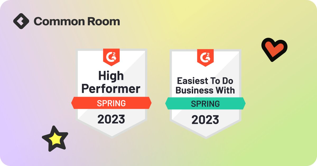 CommonRoomHQ's tweet image. These awards from @G2dotcom are a direct reflection of our ever-growing partnership with our community. Cheers to you, and cheers to building the future of #community, together ❤️. Check out our G2 profile to learn more: hubs.li/Q01JLVQz0