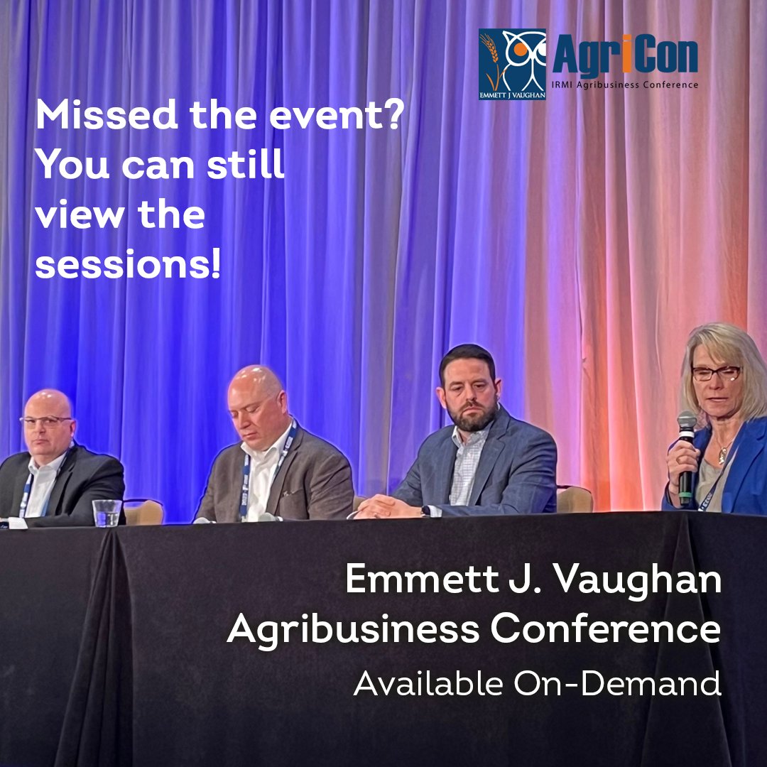 IIABCal's tweet photo. Missed the @IRMIowl AgriCon in-person? You can now view the sessions on-demand! View 10 sessions on topics including Supply Chains, the Economy, Large Food Processing Losses, Carbon Credits and more. Get more info now at https://t.co/VuJDhJQvyg #IRMI #AgriCon https://t.co/vQZxmzXl6m