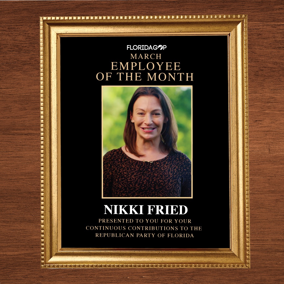 FloridaGOP's tweet image. Presented to @NikkiFried for:
 
✔️Debunking the Democrat Book Ban Hoax

✔️ Hosting a restriction-filled DNC fundraiser highlighting how Covid-crazy Democrats remain

✔️Major Democrat losses in Duval her first month on the job
