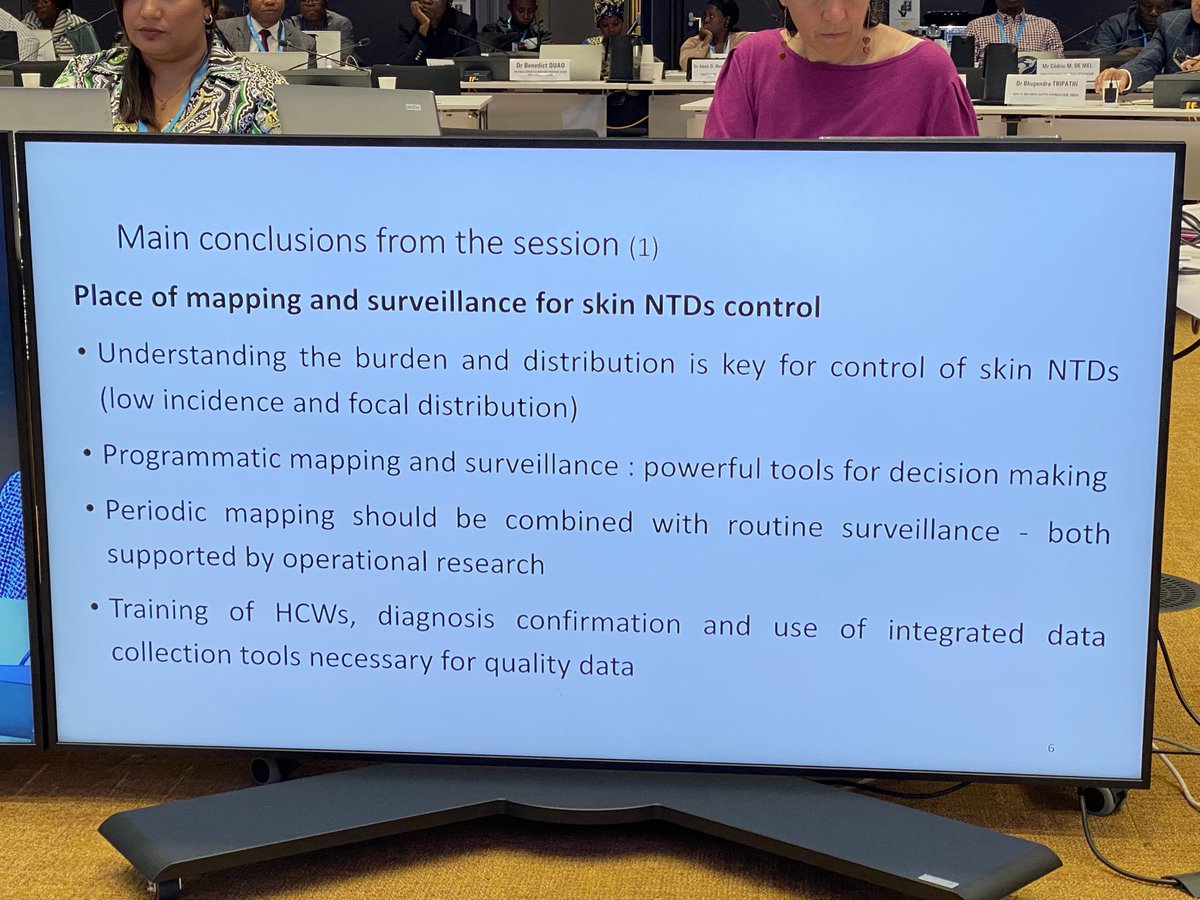 Conclusions ⁦@WHO⁩ Session 1: Mapping & Surveillance for Skin NTD control - key to understand #SkinNTDs incidence & focal distribution; programmatic mapping & data key for policy; combine periodic response & ongoing; train HCW, integrate data & collection tools #beatntds