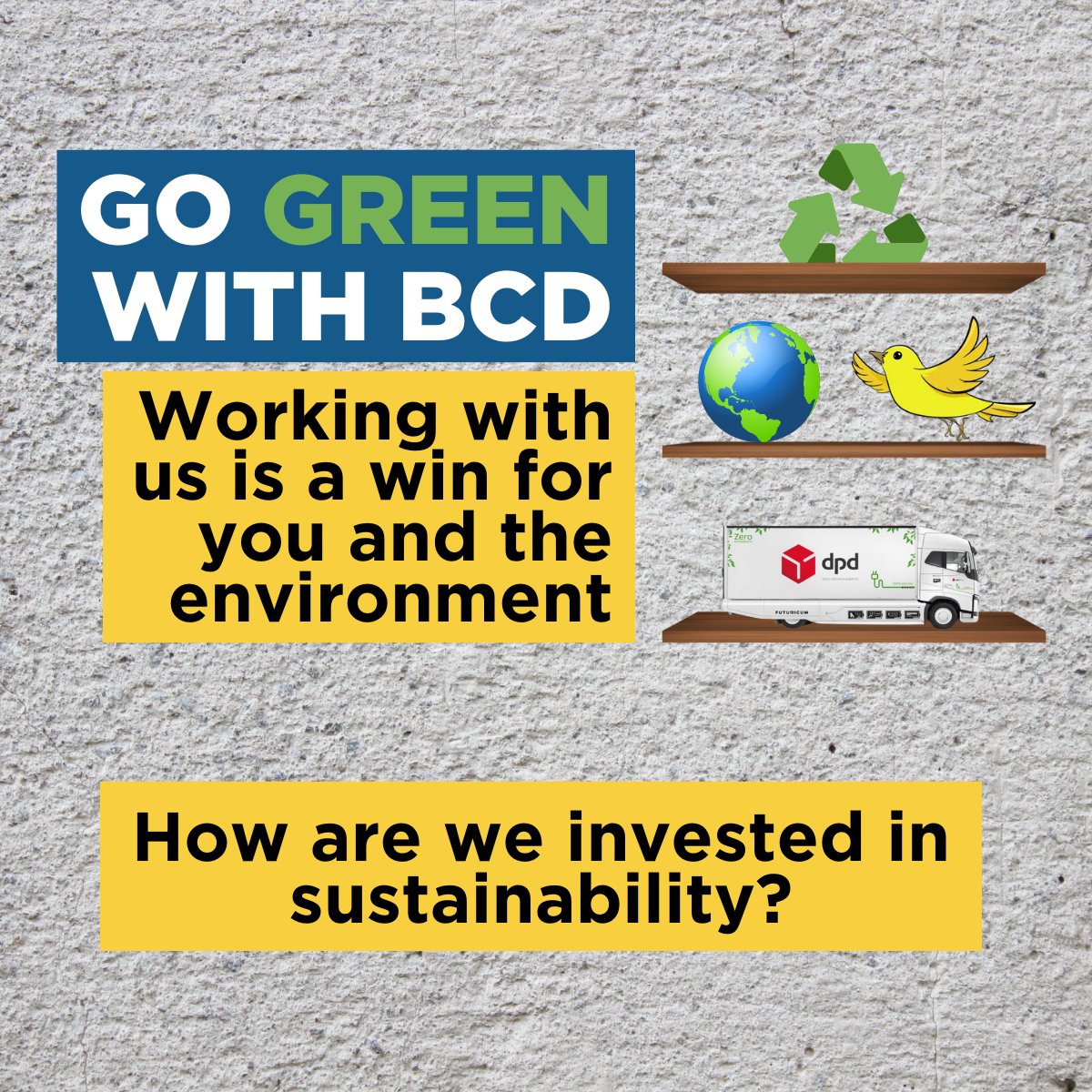 bcdsupplies's tweet photo. We're all about a #sustainable #future 🌍💚

That's why we work with

📦 @DPDUK3 - delivering your products in all #electricvans
🐳 Puresea - protecting our oceans
🐦 @officefriendly &amp; their Weaver Sustainability Programmes

Open an account with us today: https://t.co/losqRUTMBg https://t.co/xboBrzfx5J