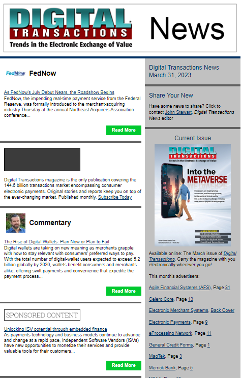 DTPaymentNews's tweet photo. Today’s Digital Transactions News: FedNow Meets the Acquiring Industry; The Complexities of Digital Wallets; Plus Weekly Recap
https://t.co/P3yDcMHfQb
#fednow #northeastacquirersassociation #neaa #digitalwallets #paymentsorchestration #johnlunn #gr4vy https://t.co/Ox08055gx0