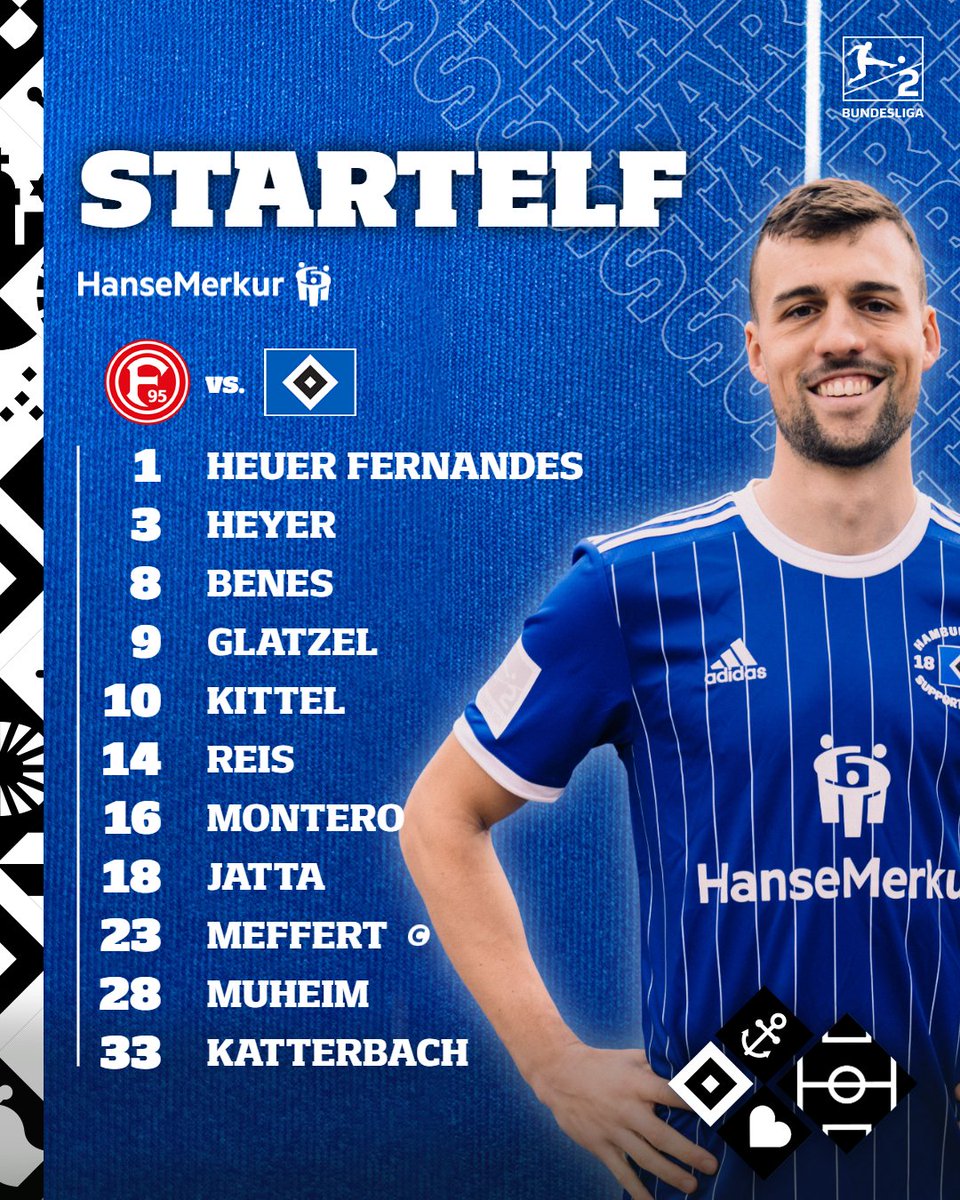 HSV's tweet photo. Mit dieser 1️⃣1️⃣ starten wir gegen @f95:

Heuer Fernandes, Heyer, Benes, Glatzel, Kittel, Reis, Montero, Jatta, Meffert (C), Muheim, Katterbach. 🔷

#nurderHSV #F95HSV https://t.co/nVLKlQCKXU