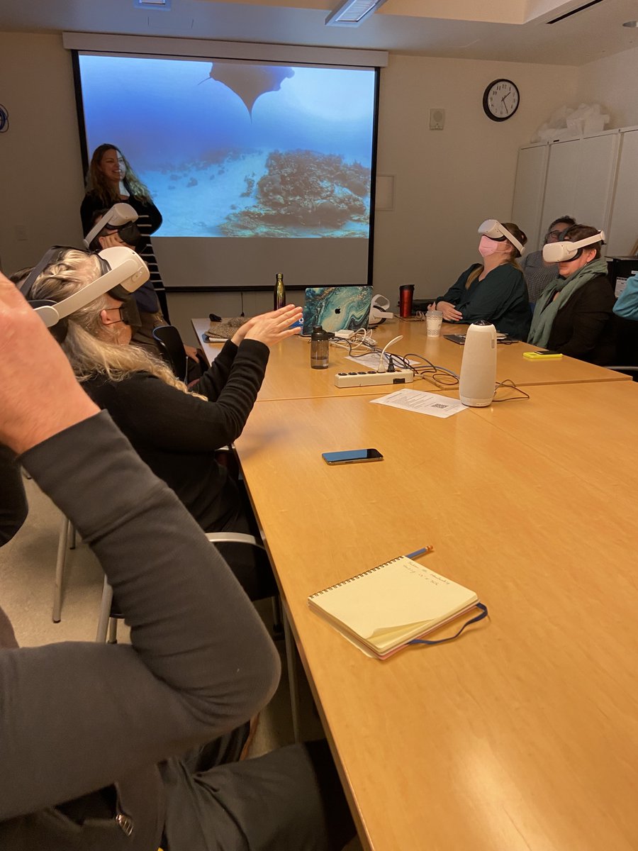 thehydrous's tweet image. This week at The Hydrous, we escaped the rain for a bit to take staff members at @calacademy on a virtual dive of Palau! We loved having the opportunity to demonstrate how we use #XR technologies for #sciencelearning. 

#openaccessoceans #edtech #VR
