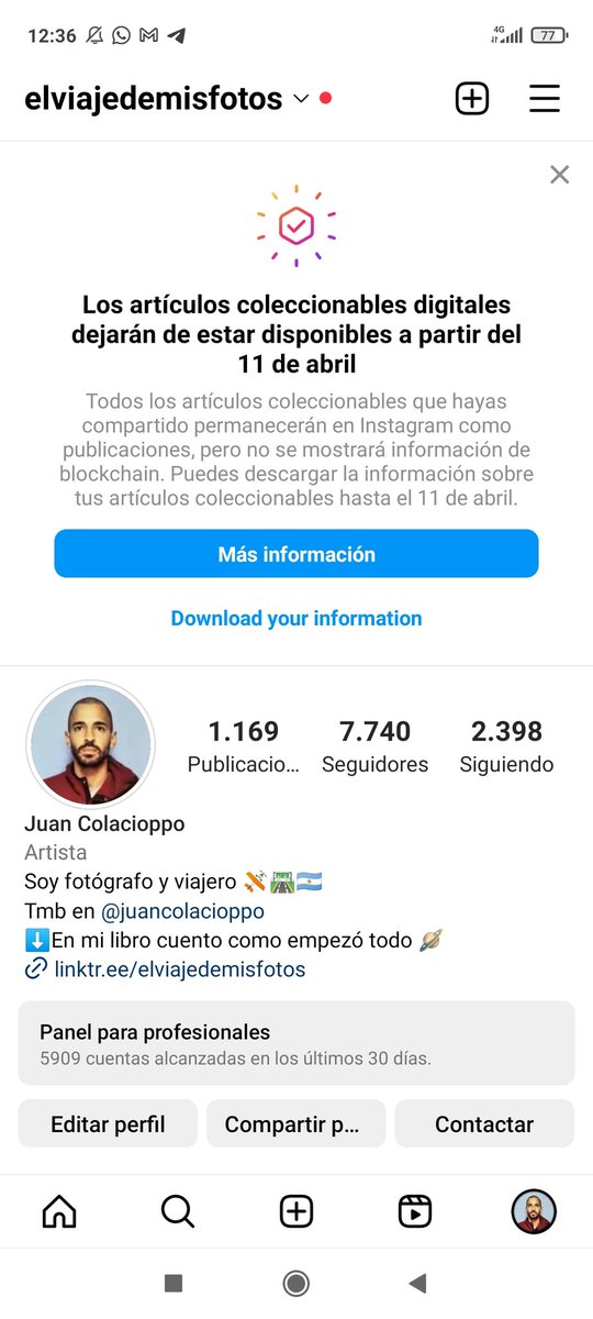 Bueno, se ortiva IG con el NFT