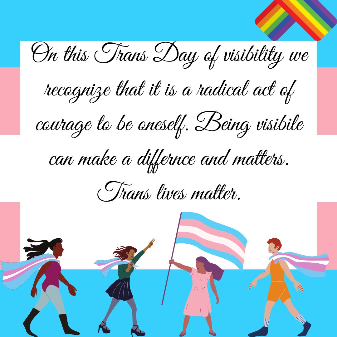 Today marks #TransDayOfVisibility here and abroad. Being openly trans can make a huge difference in the lives of people around you. For those that are unable to due to safety or circumstance we see you and we think of you. You are part of our family
#TransRightsAreHumanRights