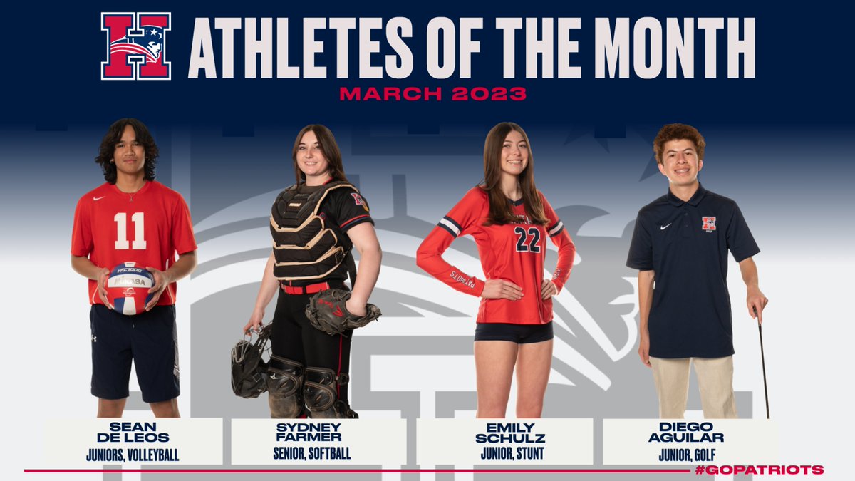 Congratulations to our Athletes of the Month Sean De Leos, Sydney Farmer, Emily Shculz and Diego Aguilar!
We are so proud of you all!
Image: @kristijophotography
#hhspatriotathletics #hhslegacy
