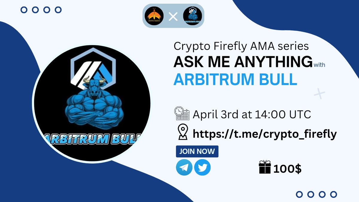cryptofirefly_5's tweet photo. 🔉We're pleased to announce our next  #TEXT #AMA with ARBITRUM BULL on April 3rd at 14:00 UTC.

💰Rewards Pool: $100

🏠Venue : https://t.co/bszbFiethC

〽️Rules:
1⃣ Follow: @cryptofirefly_5 &amp; @arbitrumbulltw
2⃣ Must Like,retweet &amp; tag 3 friend
3⃣ Comment Your Questions Unlimited. https://t.co/kcA4wShY4k