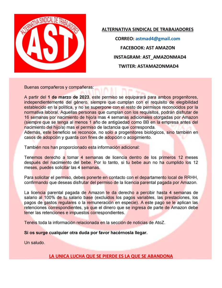 AstSindicato's tweet photo. 📢PERMISO PARENTAL DE 4 SEMANAS📢 https://t.co/oisXsxFIsz