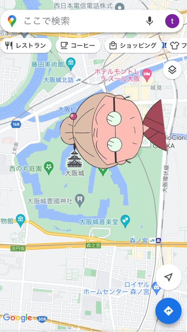 Googleマップで大阪城調べたらちびまる子ちゃんのおばあちゃんがピン刺すバイトしてた#エイプリルフール 