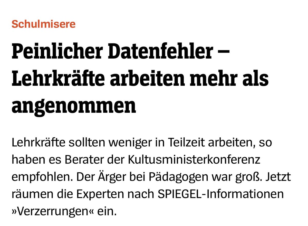 “Nun stellt sich heraus: Die SWK hat ihre Empfehlungen für Maßnahmen gegen den Lehrermangel  möglicherweise auf einer fragwürdigen Datengrundlage ausgesprochen.”

spiegel.de/panorama/bildu…