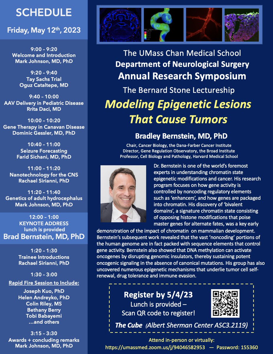 Attend our Annual Research Symposium! Sign up via QR code on flyer. #neurosurgery #umassneurosurgery #umassmed #umassmemorial #research #neuroscience #genetherapy #seizure #AAV #cancer #epigenetics #nanotechnology #hydrocephalus