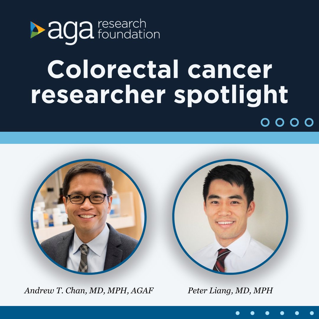We're wrapping up #ColorectalCancerAwarenessMonth by recognizing researchers helping us understand #CRC and save lives. Shoutout to all the AGA researchers working on CRC, especially these two #AGAResearchFoundation award recipients, @AndyChanMD and @petersliang.